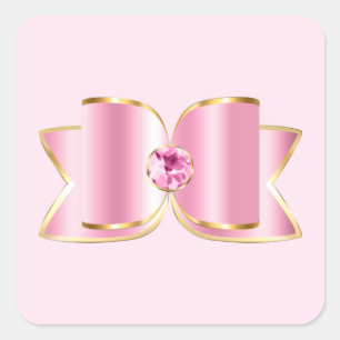 Sticker Carré Bow en verre rose avec pierre centrale