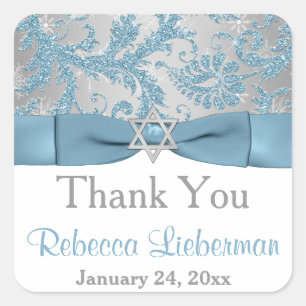 Sticker Carré Bow IMPRIMÉ - Wonderland Damask Bat mitzvah