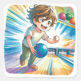Sticker Carré Bowling Party Boy's Anime Birthday Welcome