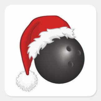 Sticker Carré Bowling Sport fans Santa hat Christmas Xmas