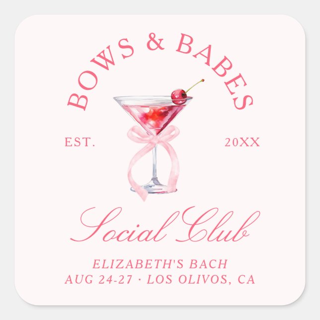 Sticker Carré Bows & Babes Coquette Cherries Enterrement de Vie  (Devant)