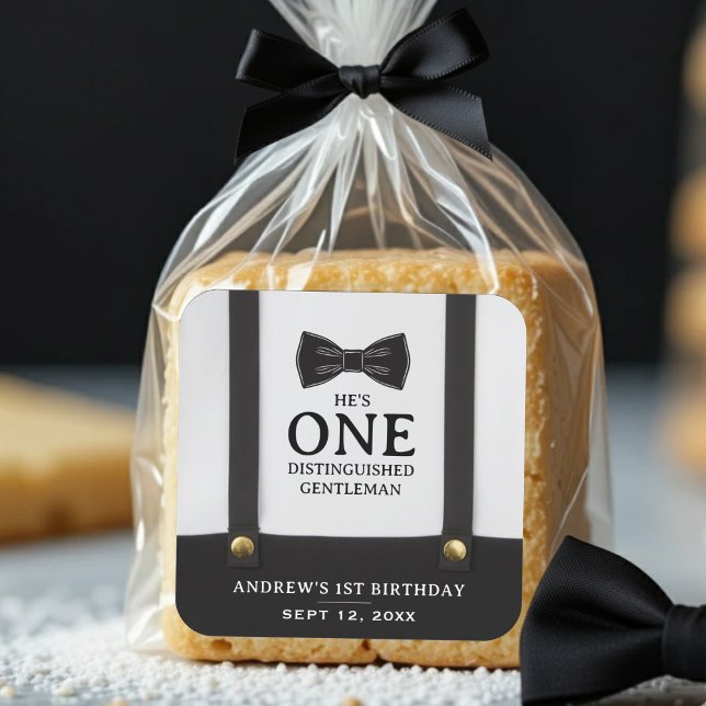 Sticker Carré Boy 1st Birthday One Distinguished Gentleman (Créateur téléchargé)