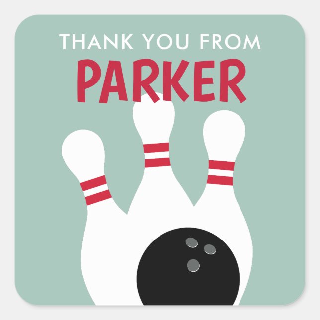 Sticker Carré Boy Bowling Party Anniversaire Favoriser (Devant)