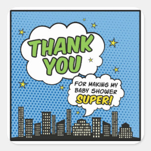 Sticker Carré Boy Comic Book Superhero Baby shower Merci