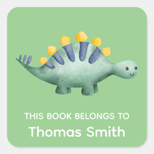 Sticker Carré Boys Green Dinosaur et nom livres scolaires