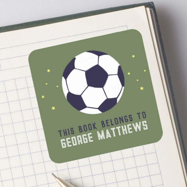 Sticker Carré Boys Green Soccer Sporty Kids Bookplate (Créateur téléchargé)