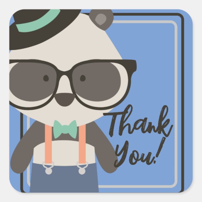 Sticker Carré Boys Hipster Mister Panda Bear Anniversaire (Devant)