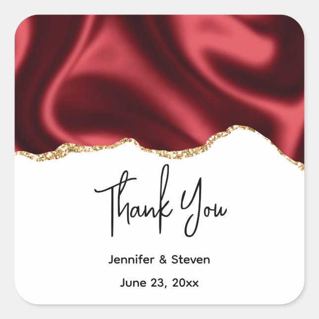 Sticker Carré Bracelet rouge foncé Wavy Satin - Merci Mariage (Devant)