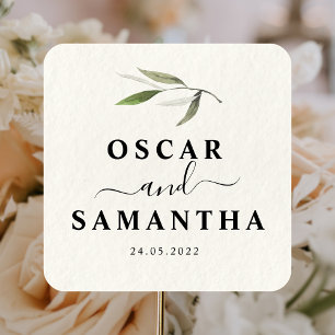 Sticker Carré Branche de olivier vert aquarelle moderne