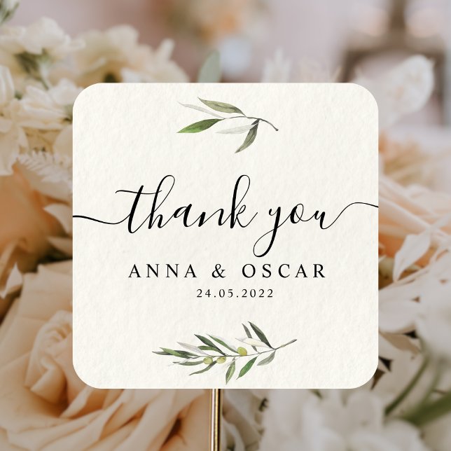 Sticker Carré Branche de olivier verte aquarelle moderne  (Créateur téléchargé)