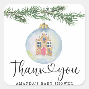 Sticker Carré Branche d'hiver - baby shower merci
