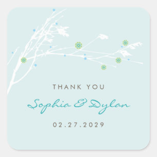 Sticker Carré Branche d'hiver Mariage à neige Merci