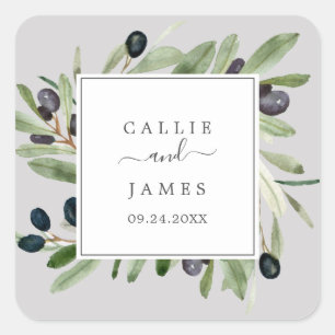 Sticker Carré Branche d'olive moderne Phoques d'enveloppe Mari