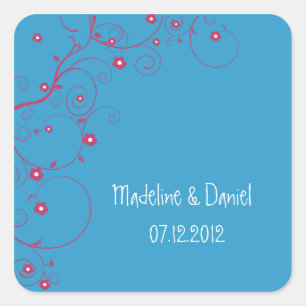 Sticker Carré Branche florale- Enregistrer la date étiquette(ble
