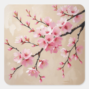 Sticker Carré Branches de fleurs de cerisier Art - Élégant Sakur