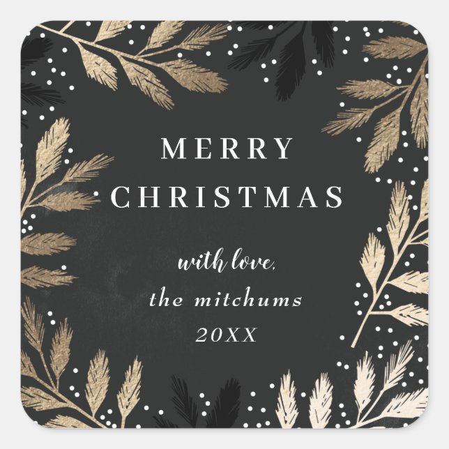 Sticker Carré Branches d'or Joyeux Noël (Devant)