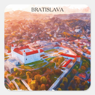 Sticker Carré Bratislava historique Slovaquie - Aquarelle Skylin