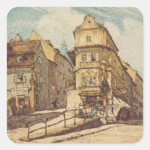 Sticker Carré Bratislava par Richard Lux Siècle Eau-forte coloré