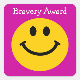 Sticker Carré Bravery récompense visage jaune rose