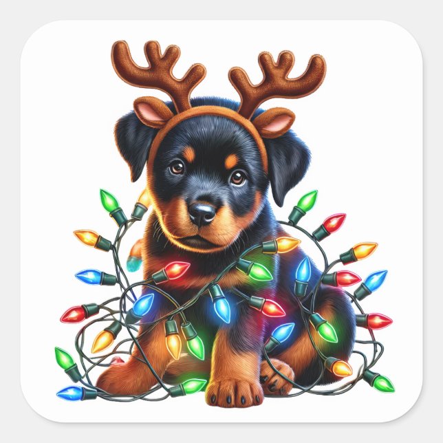 Sticker Carré Bravo Rottweiler prêt à l'aube ! (Devant)