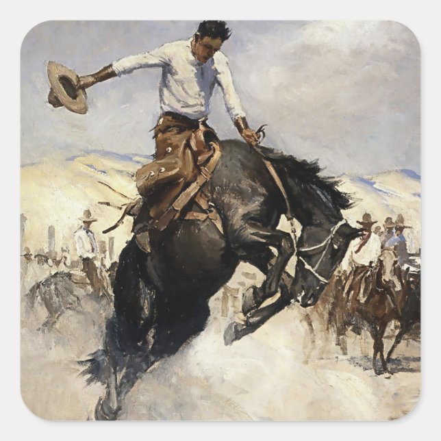Sticker Carré Breezy Riding Western Art by WHD Koerner (Devant)