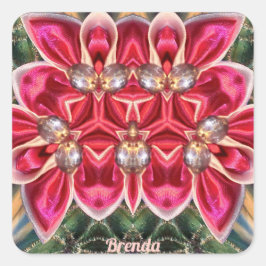 Sticker Carré BRENDA ~ Nuances Vert, Argent, Rose