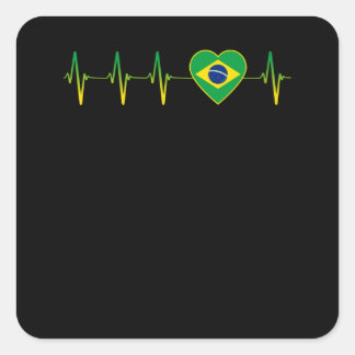 Sticker Carré Brésil Heartbeat I Love Brazil Flag Heart Pride
