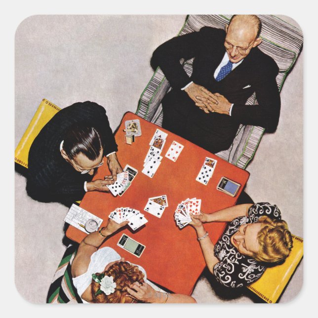 Sticker Carré Bridge Game par Norman Rockwell (Devant)