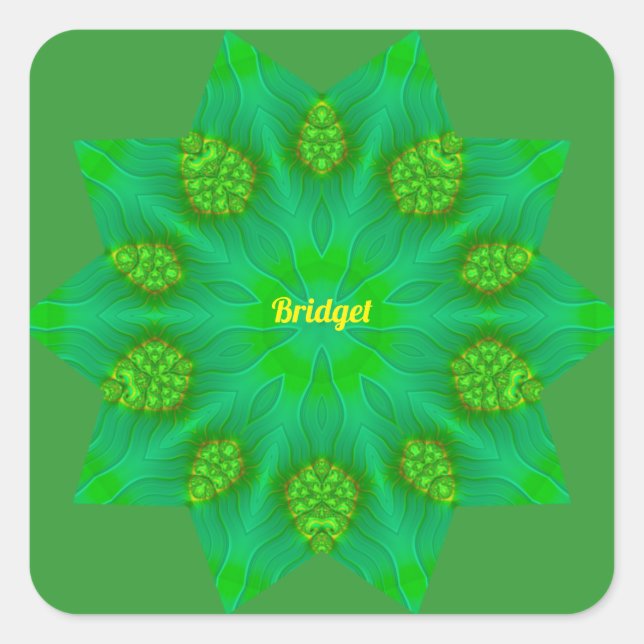 Sticker Carré ~BRIDGET ~ WOW! ~ 10 étoile pointue ~ Vert ~ (Devant)