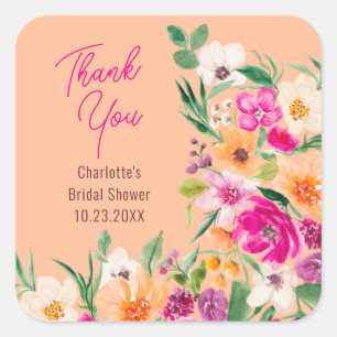 Sticker Carré Bright bold fleurs sauvages script douche de marié