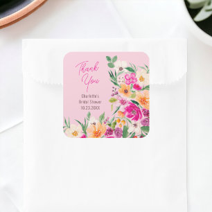 Sticker Carré Bright bold fleurs sauvages script douche de marié
