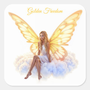 Sticker Carré Bright fairy golden papillon ailes douce beauté