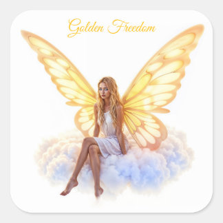 Sticker Carré Bright fairy golden papillon ailes douce beauté