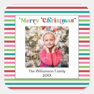 Sticker Carré Bright Holiday Christmas Stripes Modèle photo