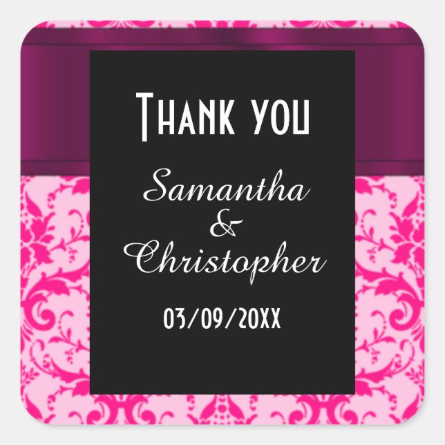 Sticker Carré Bright Pink damask merci (Devant)