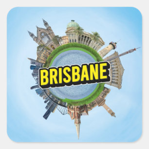 Sticker Carré Brisbane minuscule petite planète architecture mon