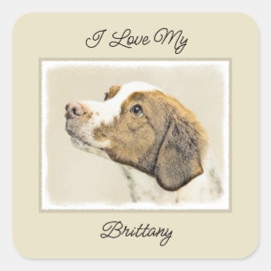 Sticker Carré Brittany Peinture - Cute Original Chien Art