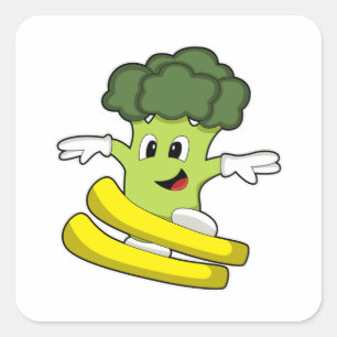 Sticker Carré Broccoli comme skieur avec ski