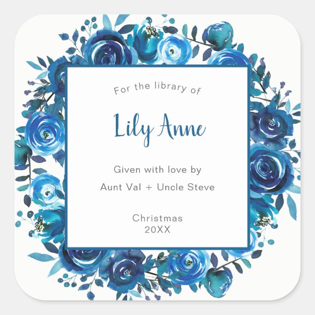 Sticker Carré Brochure cadeau Blue Floral Wreath (Devant)