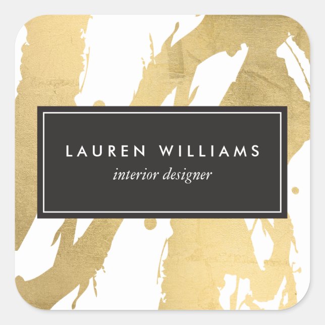 Sticker Carré Brochures Abstraites Faux Gold sur White II (Devant)