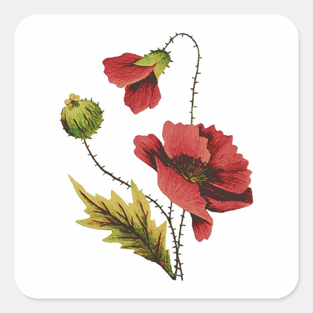 Sticker Carré Broderie de crewel Red Poppy (Devant)
