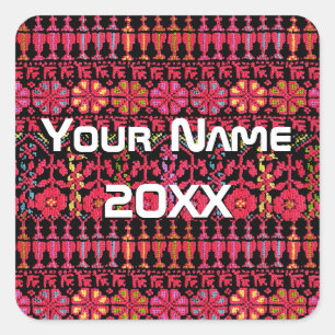 Sticker Carré Broderie palestinienne Tatreez imprimé