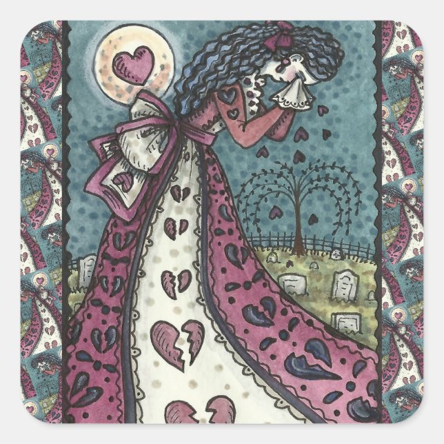 STICKER CARRÉ BROKEN HEARDISE WEEPING VALENTINE, CEMETERY GOTH (Devant)