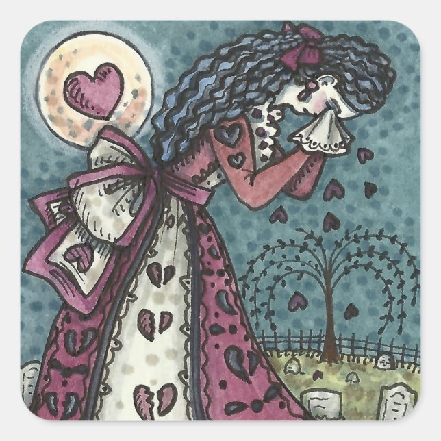 STICKER CARRÉ BROKEN HEARDISE WEEPING VALENTINE, CEMETERY GOTH (Devant)
