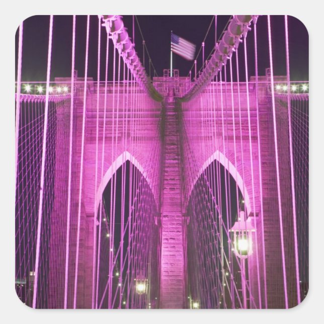 Sticker Carré Brooklyn Bridge Lit Purple (Devant)