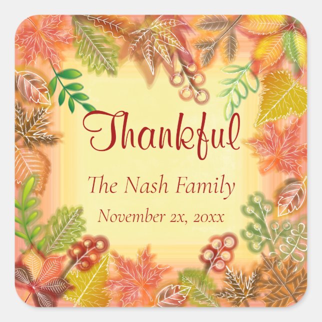 Sticker Carré Brosse de feuillage d'automne pour Thanksgiving (Devant)