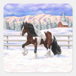Sticker Carré Brown Bay Gypsy Vanner Draft Horse