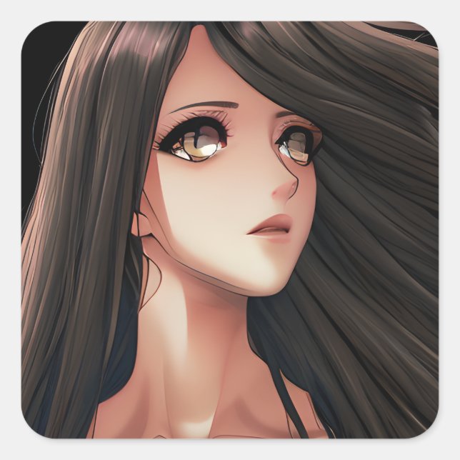 Sticker Carré Brown Eyed Brunette Anime Girl (Devant)