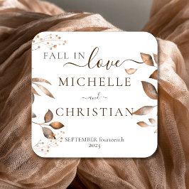 Sticker Carré Brown Fall In Love Autumn Foliage Mariage