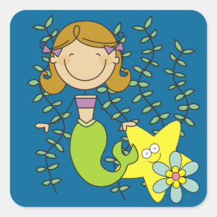 Sticker Carré Brown Haired Mermaid